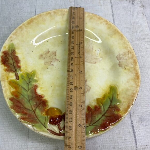 Gibson Elite SIMPLY NATURE Handpainted Embossed Leaves Nuts Salad Plates Set 4 - Picture 11 of 16